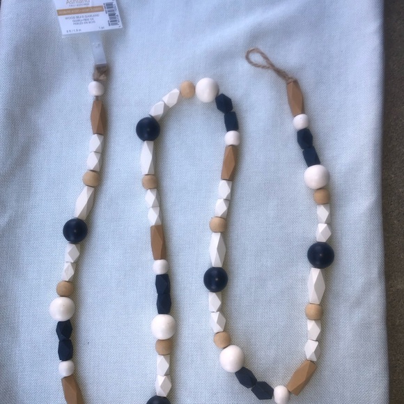 Ashland wooden Beaded garland navy blue cream, and Tan coastal beach baby shower - Picture 2 of 5